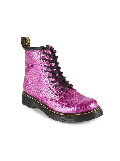 Shop Dr. Martens' Girl's Grade School 1460 Metallic Reptile Embossed Combat Boots In Pink