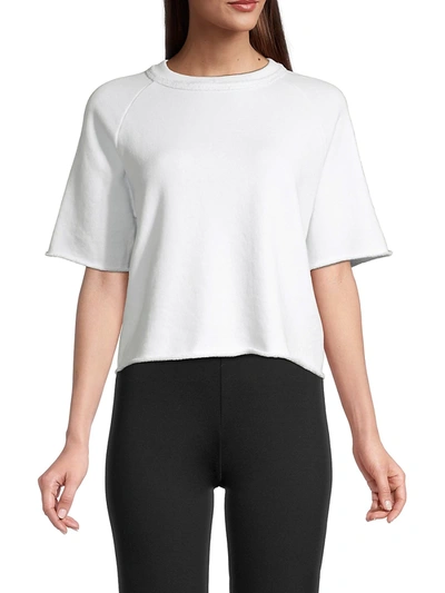 Shop Eileen Fisher Crewneck Boxy Long-sleeve Top In White