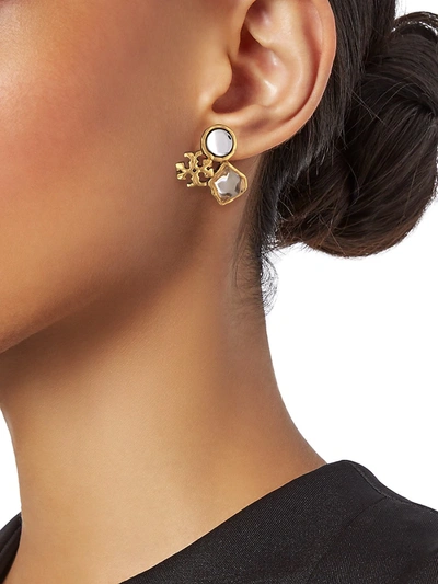 Shop Tory Burch Women's Roxanne Goldtone Logo Cluster Stud Earring In Rolled Brass Swirled Mint
