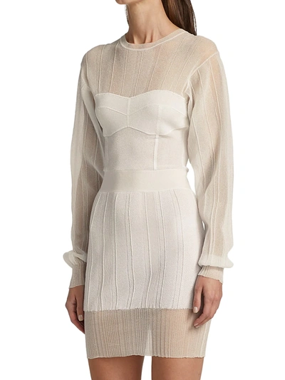 Shop Herve Leger Transparent Ribbed Geometric Mini Dress In Alabaster 902