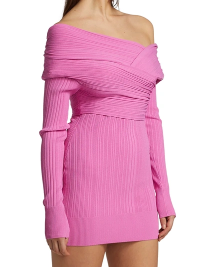 Shop Herve Leger Women's Couture Draped Rib Mini Dress In Dahlia 672