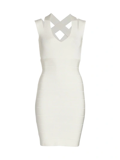 Shop Herve Leger Bandage Strappy Back Mini Dress In Grotto