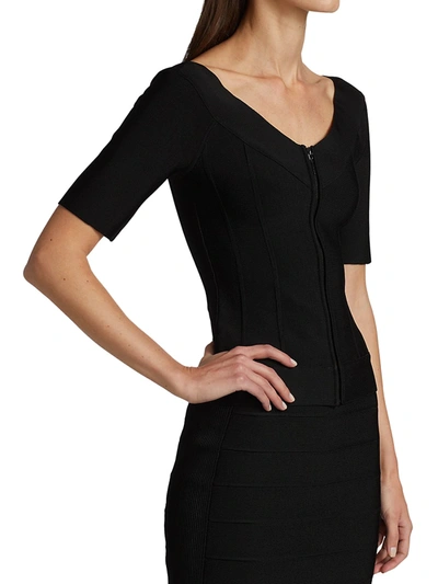 Shop Herve Leger Short-sleeve Rib Zip Jacket In Black