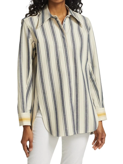 Shop Rosie Assoulin Striped Contrast-cuff Shirt In Navy White