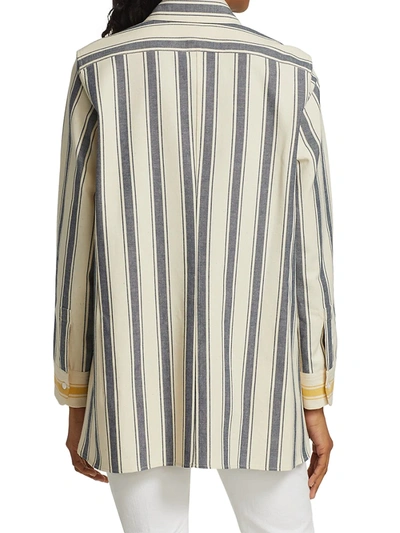 Shop Rosie Assoulin Striped Contrast-cuff Shirt In Navy White