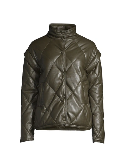 Shop Apparis Liliane Leather-look Puffer Jacket In Army Green