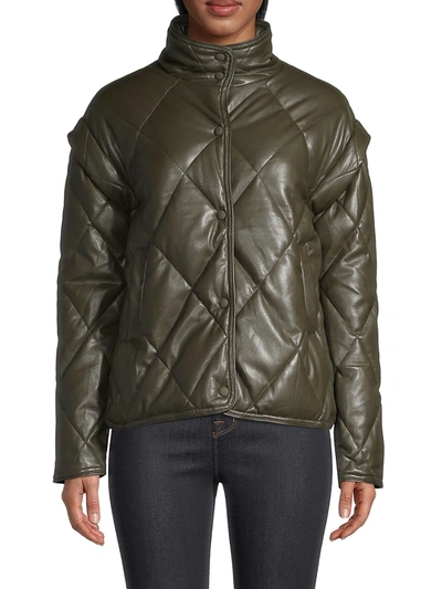 Shop Apparis Liliane Leather-look Puffer Jacket In Army Green