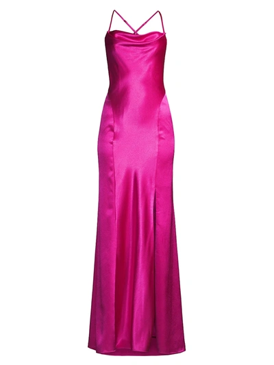 Shop Aidan Mattox Cowlneck Satin Mermaid Gown In Pink Flame