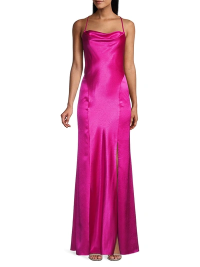 Shop Aidan Mattox Cowlneck Satin Mermaid Gown In Pink Flame