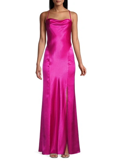 Shop Aidan Mattox Cowlneck Satin Mermaid Gown In Pink Flame