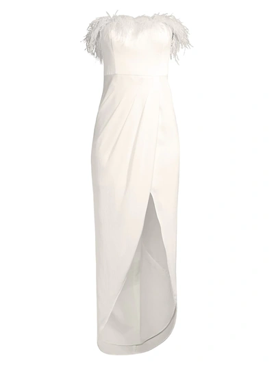 Shop Aidan Mattox Women's Feather Trim Strapless High-low Gown In Ivory