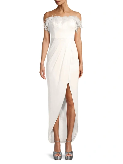 Shop Aidan Mattox Women's Feather Trim Strapless High-low Gown In Ivory