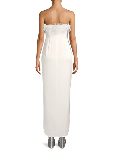 Shop Aidan Mattox Women's Feather Trim Strapless High-low Gown In Ivory