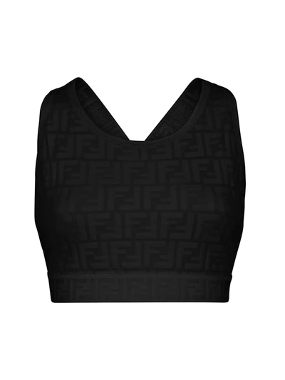Shop Fendi Logo Ff Rama Embossed Fitness Top In Black