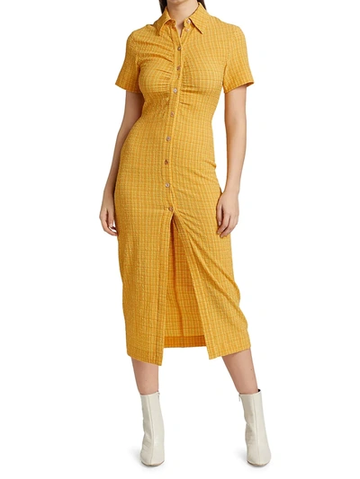 Shop Nanushka Sabri Textured Midi Shirtdress In Yellow Check