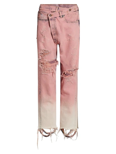 Shop R13 Distresssed Crossover Jeans In Faded Pink Garment Dye