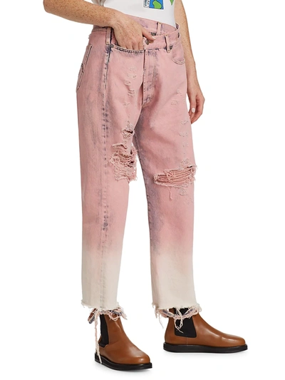 Shop R13 Distresssed Crossover Jeans In Faded Pink Garment Dye