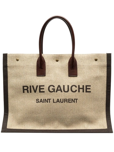 Shop Saint Laurent Logo-print Cabas Tote Bag In Neutrals