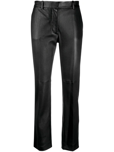 Shop Joseph Mid-rise Leather Slim-fit Trousers In Black