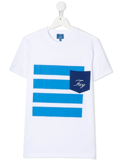 Shop Fay Teen Striped Graphic Print Cotton T-shirt In White