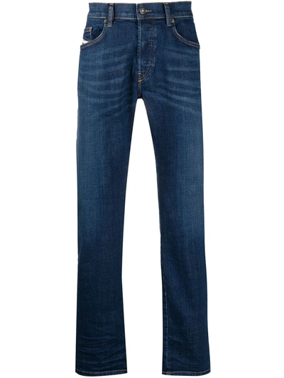 Shop Diesel Mid Rise Straight-leg Jeans In Blue