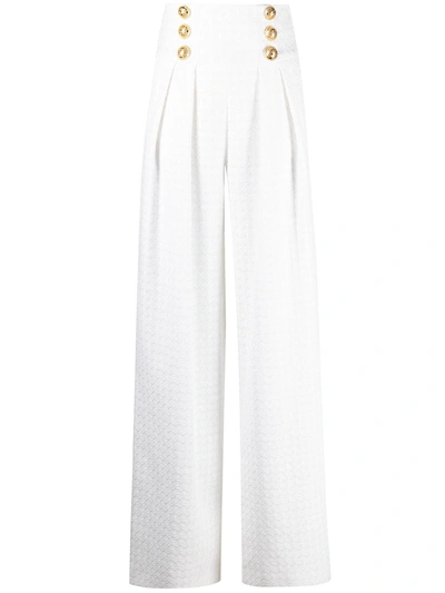 Shop Balmain Tweed Palazzo Trousers In White