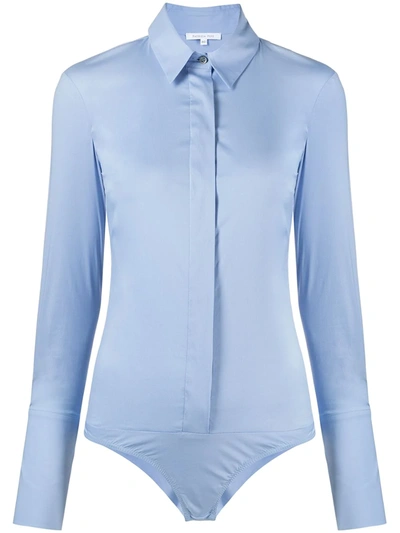 Shop Patrizia Pepe Fitted Shirt Bodysuit In Blue