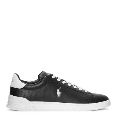 Shop Ralph Lauren Heritage Court Ii Leather Sneaker In Black/white Pp