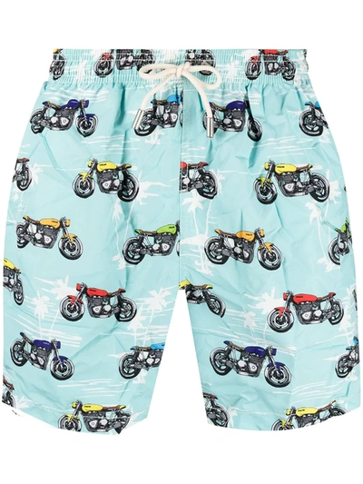 Shop Mc2 Saint Barth Motorbike Print Swim Shorts In Blue