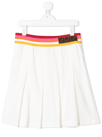 Shop Fendi Teen Pleated Cotton Skirt In White