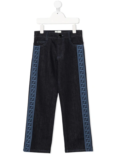 Shop Fendi Logo-trim Jeans In Blue