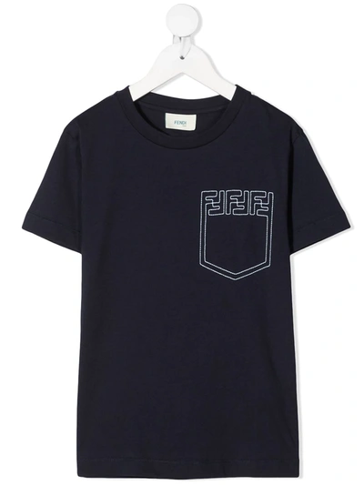 Shop Fendi Logo-stitched Pocket T-shirt In Blue