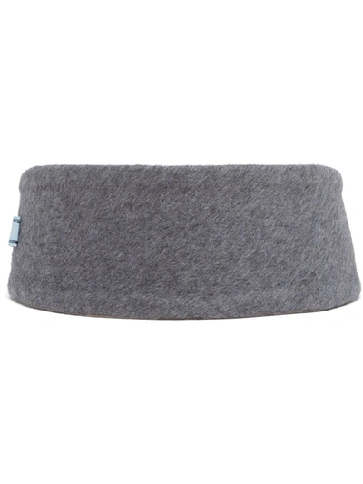 Shop Prada Logo-patch Elasticated Headband In Grey