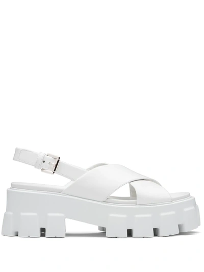 Shop Prada Monolith Brushed-finish Sandals In White