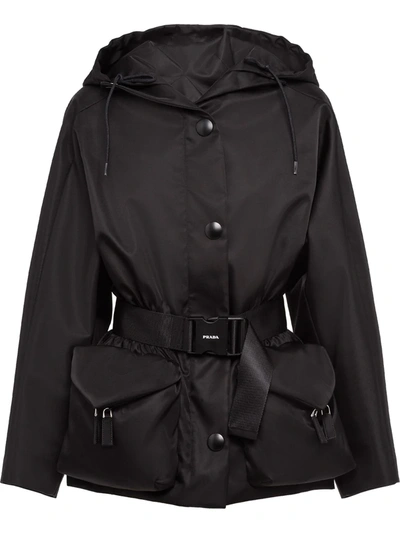 Shop Prada Re-nylon Gabardine Belted Jacket In Black