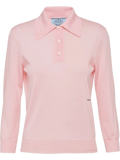Shop Prada Long-sleeve Wool Polo Shirt In Pink