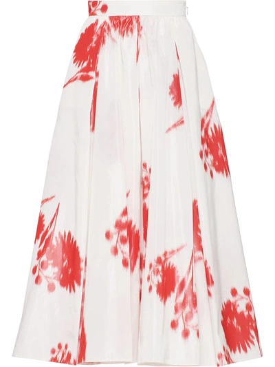 Shop Prada Floral Print High-waisted Skirt In White