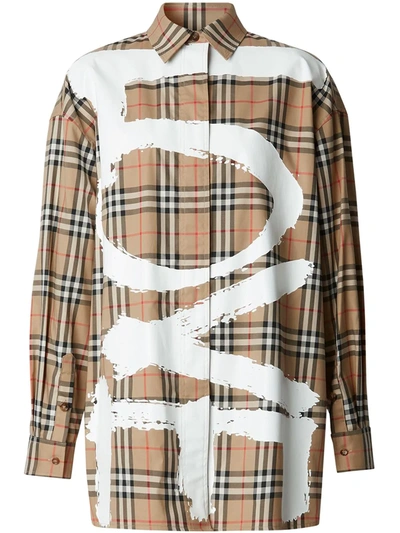 Shop Burberry Vintage Check Love Shirt In Neutrals