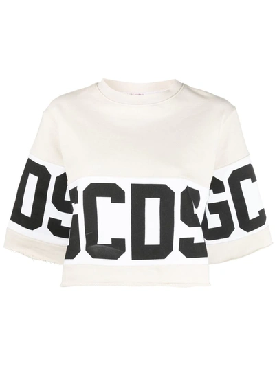 Shop Gcds Logo-print Cotton Sweater In Neutrals