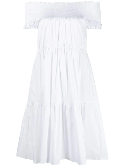 Shop Patrizia Pepe Ruched Band Off-shoulder Dress In White