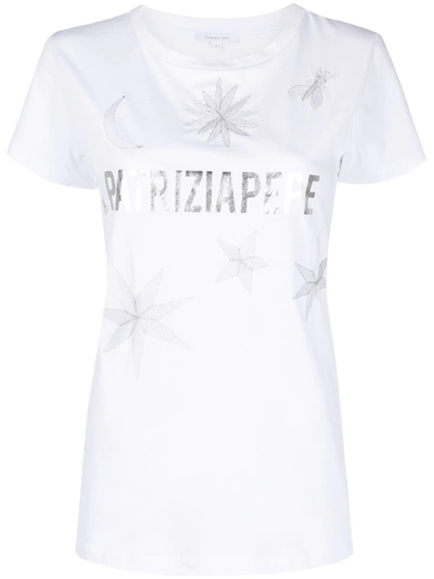 Shop Patrizia Pepe Logo-print Embroidered T-shirt In White