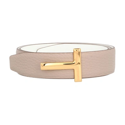 Shop Tom Ford T Reversible Belt In Silk Taupe White