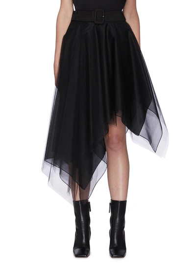 Shop Monse Multi-layer Asymmetric Tulle Mesh Midi Skirt In Black