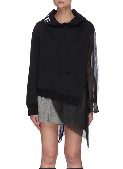Shop Monse Deconstructed Tulle Mesh Panel Hoodie In Black