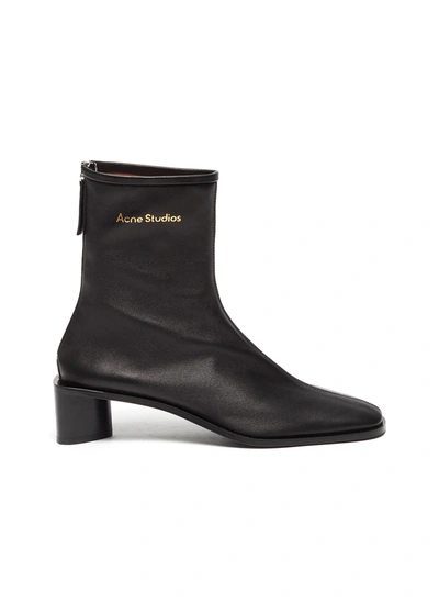 Shop Acne Studios Square Toe Heeled Lambskin Leather Ankle Boots In Black