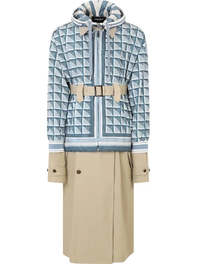 Shop Dolce & Gabbana Layered Geometric-print Trench Coat In Neutrals