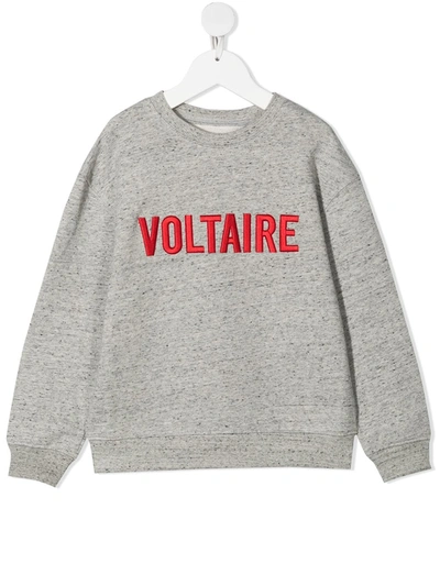 Shop Zadig & Voltaire Logo-embroidered Cotton Sweatshirt In Grey