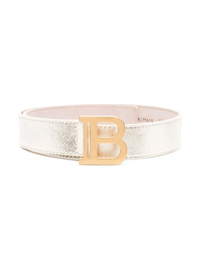Shop Balmain B Logo Buckle Belt In Gold