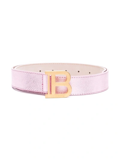 Shop Balmain Teen Logo Buckle Belt In Pink