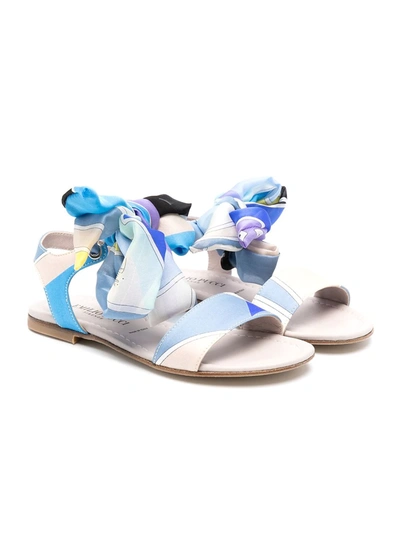 Shop Emilio Pucci Junior Printed Scarf-detail Sandals In Blue